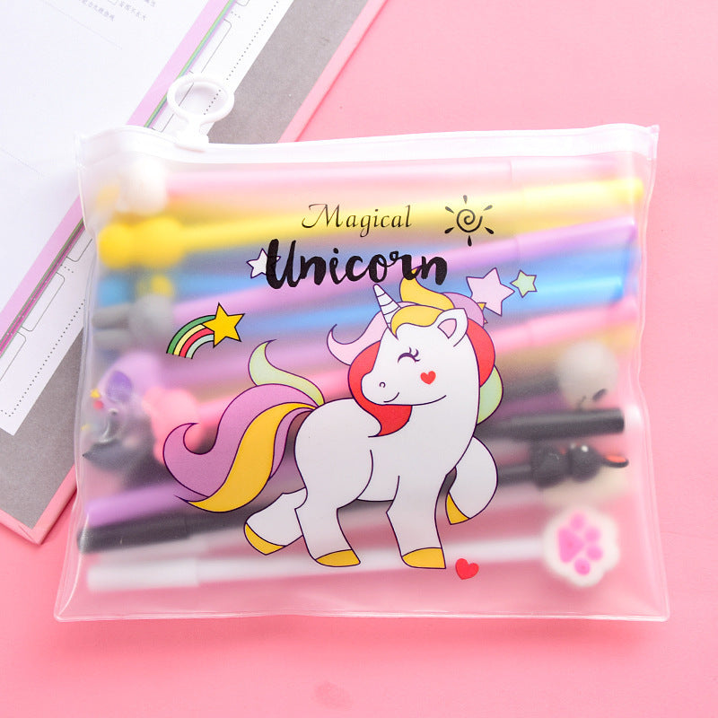 Pink cartoon gel pen from Everyday Needs and Wants stationery set, featuring playful designs for students.