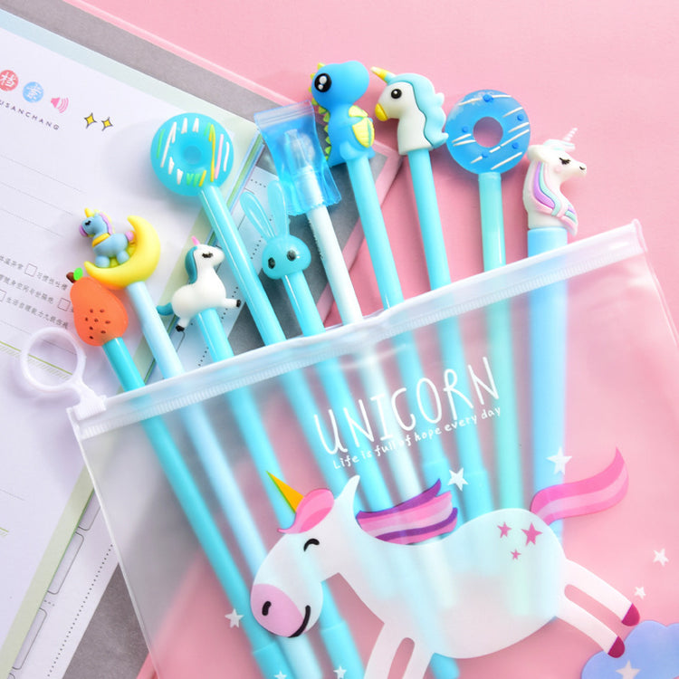Pink cartoon gel pen from Everyday Needs and Wants stationery set, featuring playful, colorful designs for students.