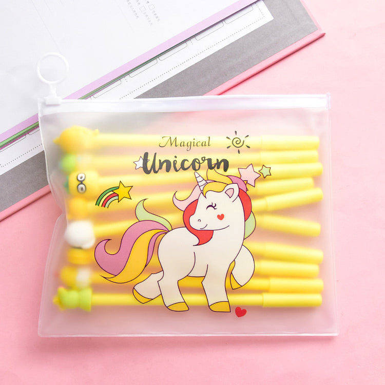 Cute pink cartoon gel pen from Everyday Needs and Wants student stationery set with colorful playful designs.