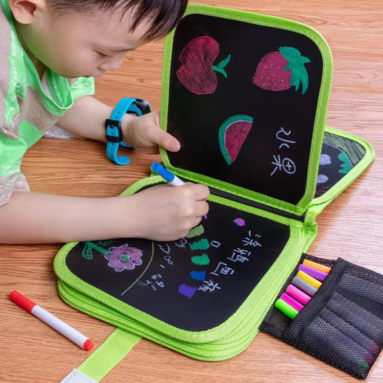 Eco-friendly liquid chalk LED drawing board with erasable pens, ideal for creative and educational activities.