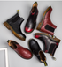 Autumn style thick-heeled cowhide Martin boots for women with stylish design and sturdy heel, perfect for fall fashion.