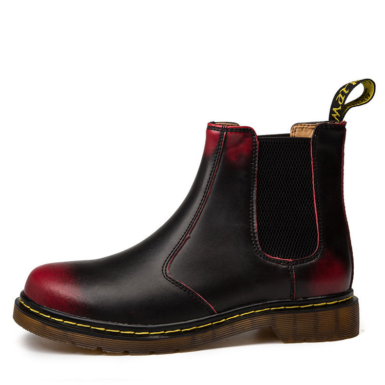 Autumn style thick-heeled cowhide Martin boots for women with ankle-high design and stylish brown finish.