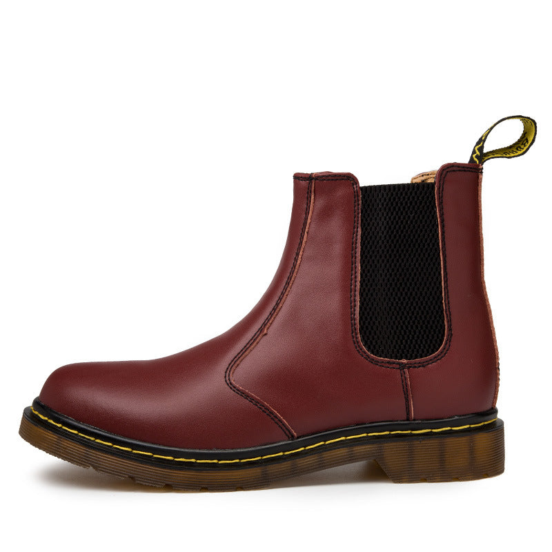 Autumn style thick-heeled cowhide Martin boots for women with rugged design and durable leather finish.
