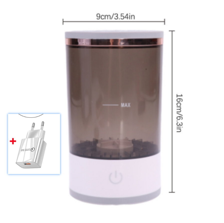 Everyday Needs and Wants makeup brush cleaner in a clear bottle with a pump dispenser, used for cleaning cosmetic brushes.