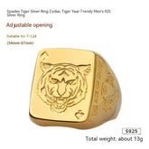 Silver Spade Ring featuring Chinese Zodiac Tiger design from Everyday Needs and Wants, showcasing intricate tiger detailing on the band.
