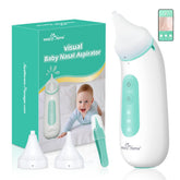 Electric baby nasal aspirator with camera, handheld nose cleaner for infants, controlled via Easy Nasal Care app on iOS and Android.