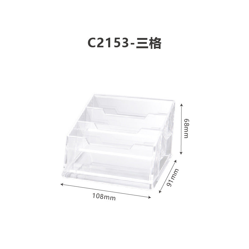 Acrylic business card holder with a creative design, featuring clear, sturdy material and a modern aesthetic for professional settings.