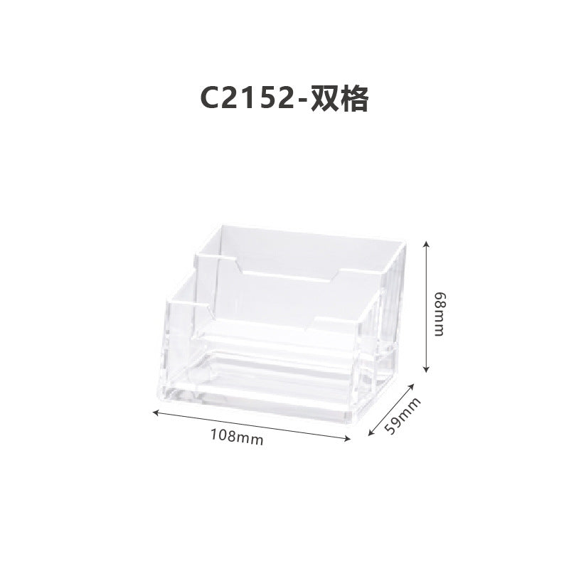 Acrylic business card holder with a creative design, ideal for organizing and displaying business cards on a desk.