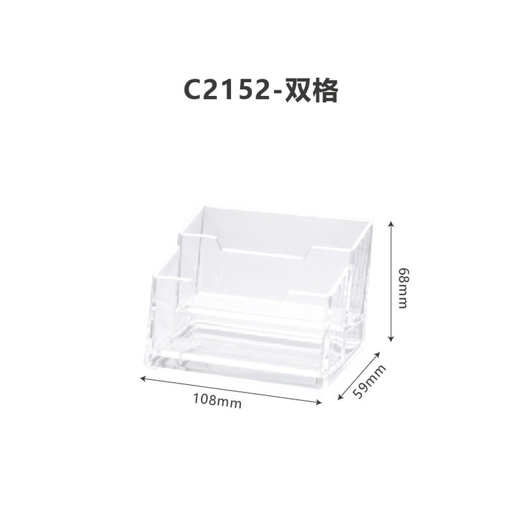 Acrylic business card holder with a creative design, ideal for organizing and displaying business cards on a desk.