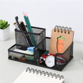 Creative metal four-grid pen holder for office use, featuring a modern design to organize pens, pencils, and stationery efficiently.