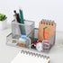 Creative metal four-grid pen holder for office use, with multiple compartments for organizing pens and office supplies.