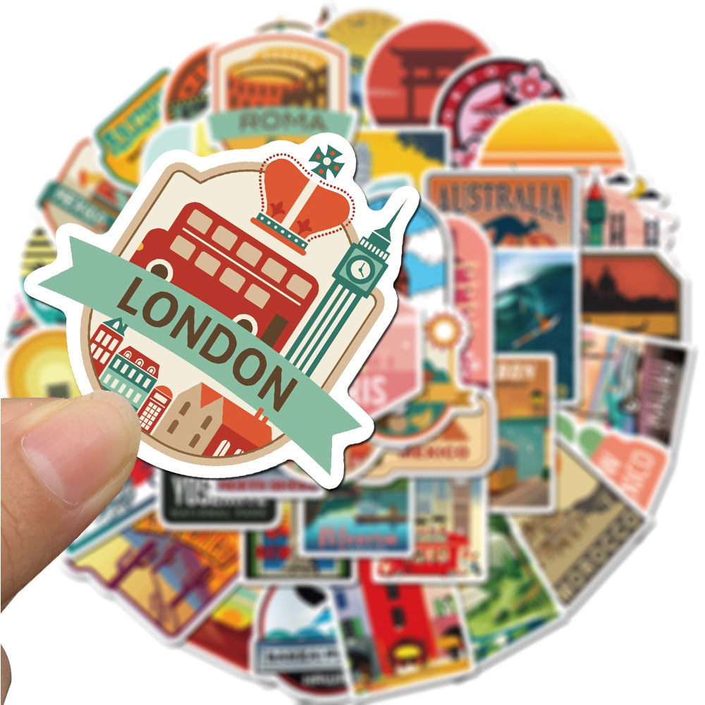 Set of 50 waterproof city landscape graffiti stickers by Everyday Needs and Wants, featuring vibrant urban street art designs.