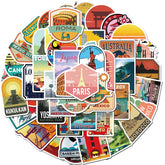 Set of 50 waterproof city landscape graffiti stickers featuring vibrant urban artwork for decorating and personalizing surfaces.