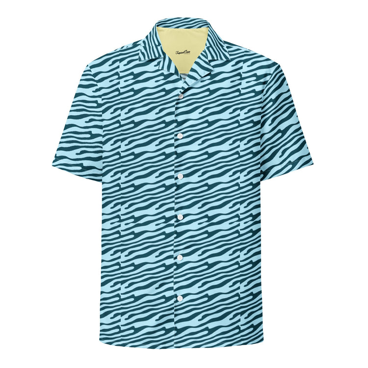Blue Steady Tide button shirt by My Store, featuring a classic collar and long sleeves, displayed on a hanger.
