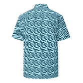 My Store Steady Tide button-up shirt featuring a classic collar and striped pattern, displayed on a hanger.