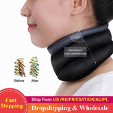 Magnetic neck support strap for cervical correction with adjustable design, shown on a model demonstrating proper fit and comfort.