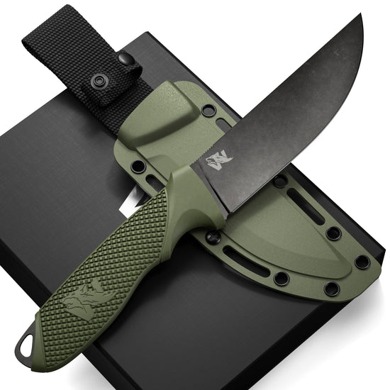 ODENWOLF W-FLAT Full Tang Survival Knife with Sheath - Stylish Tactical Fixed Blade Knife - Made of D2 Steel - Bushcraft and Camping Knife Survival - Perfect EDC Hunting Knife with TPE Handle – Everyday Needs and Wants