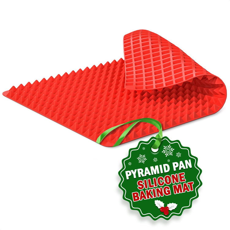 Red pyramid silicone baking mat by My Store, non-stick baking sheet with a textured pyramid pattern for baking and cooking.