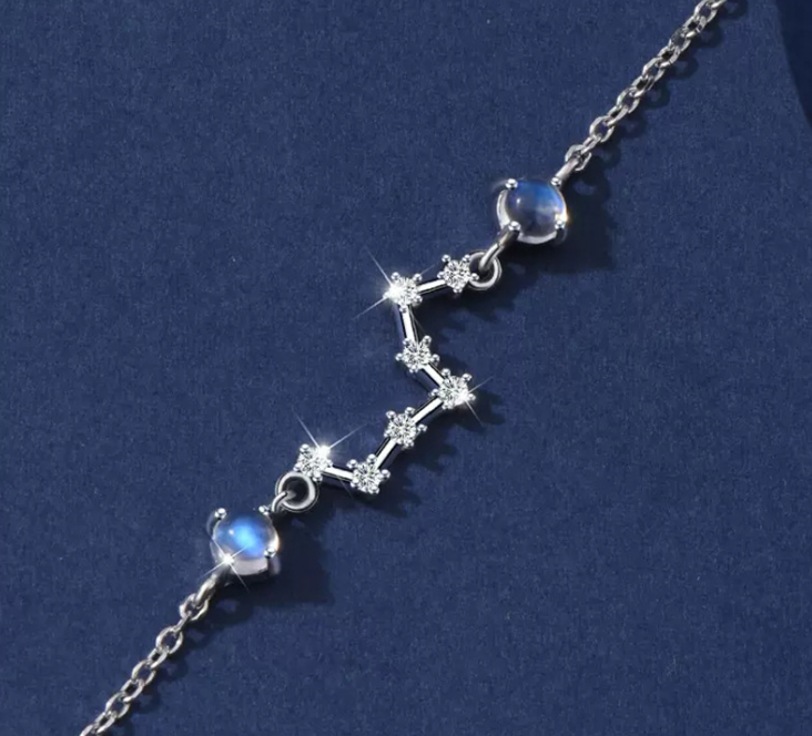 Lucky Twelve Constellation Moonstone bracelet for women featuring moonstone beads and celestial constellation charms.