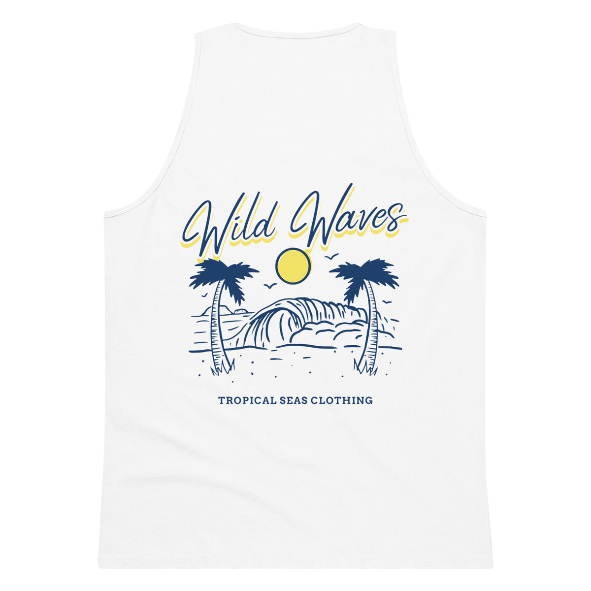 Men’s Wild Waves Tank Top in premium fabric featuring a vibrant wave design, perfect for casual summer wear.