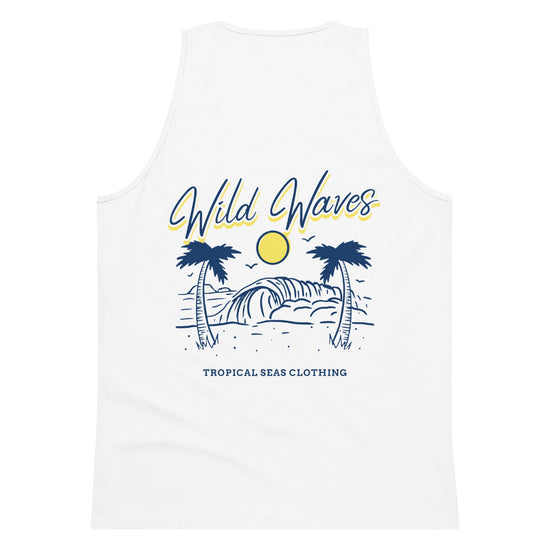 Men’s Wild Waves Tank Top in premium fabric featuring a vibrant wave design, perfect for casual summer wear.