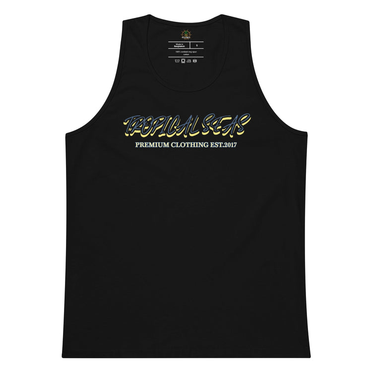 Men’s premium Wild Waves tank top from My Store, featuring a vibrant ocean wave design and sleeveless fit.